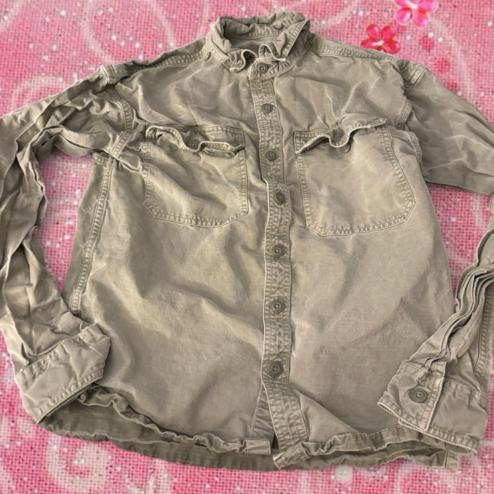 American Eagle Outfitters grey Green Button-Down Shirt